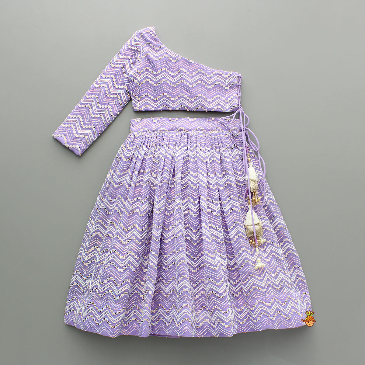 Purple Sequin Embroidered One Shoulder Top And Lehenga