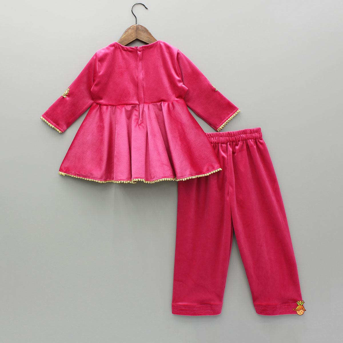 Velvet Embroidered Pink Kurti And Salwar