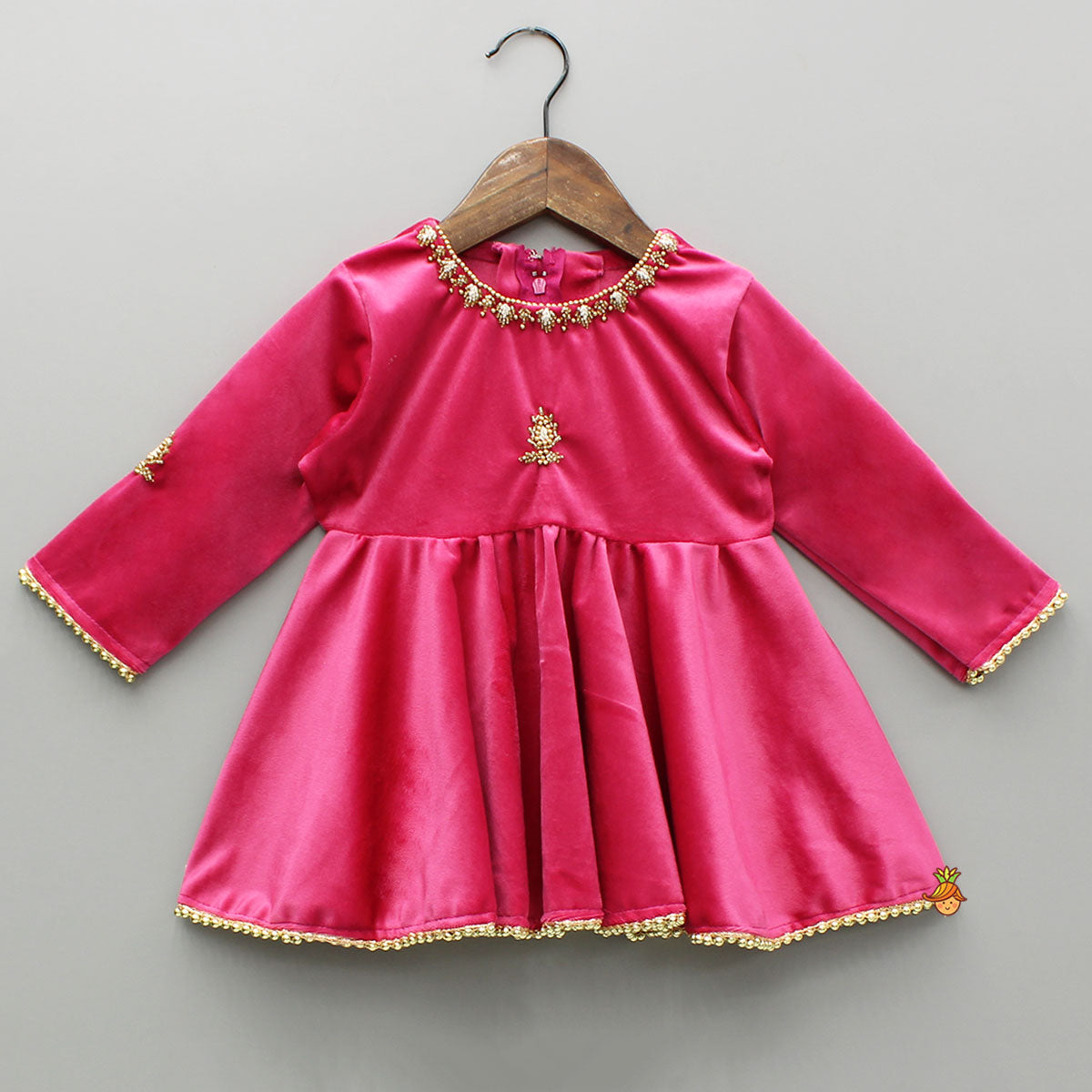 Velvet Embroidered Pink Kurti And Salwar