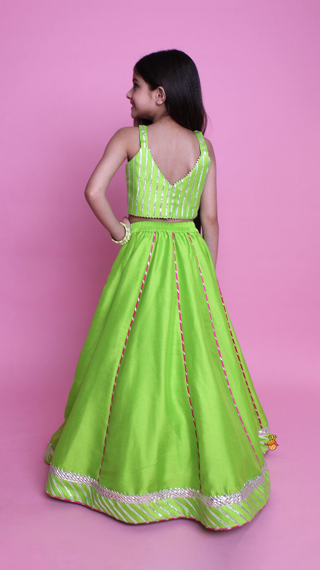 Green Embroidered Strappy Top And Lehenga With Dupatta
