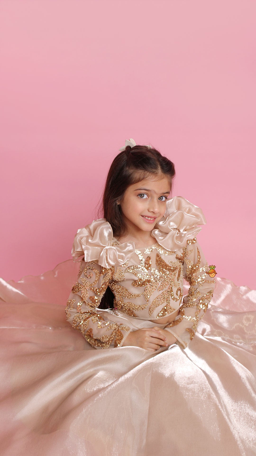 Embroidered Elegant Ruffle Detailed Top And Lehenga
