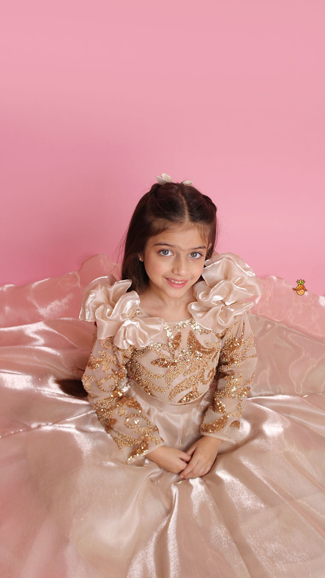 Embroidered Elegant Ruffle Detailed Top And Lehenga