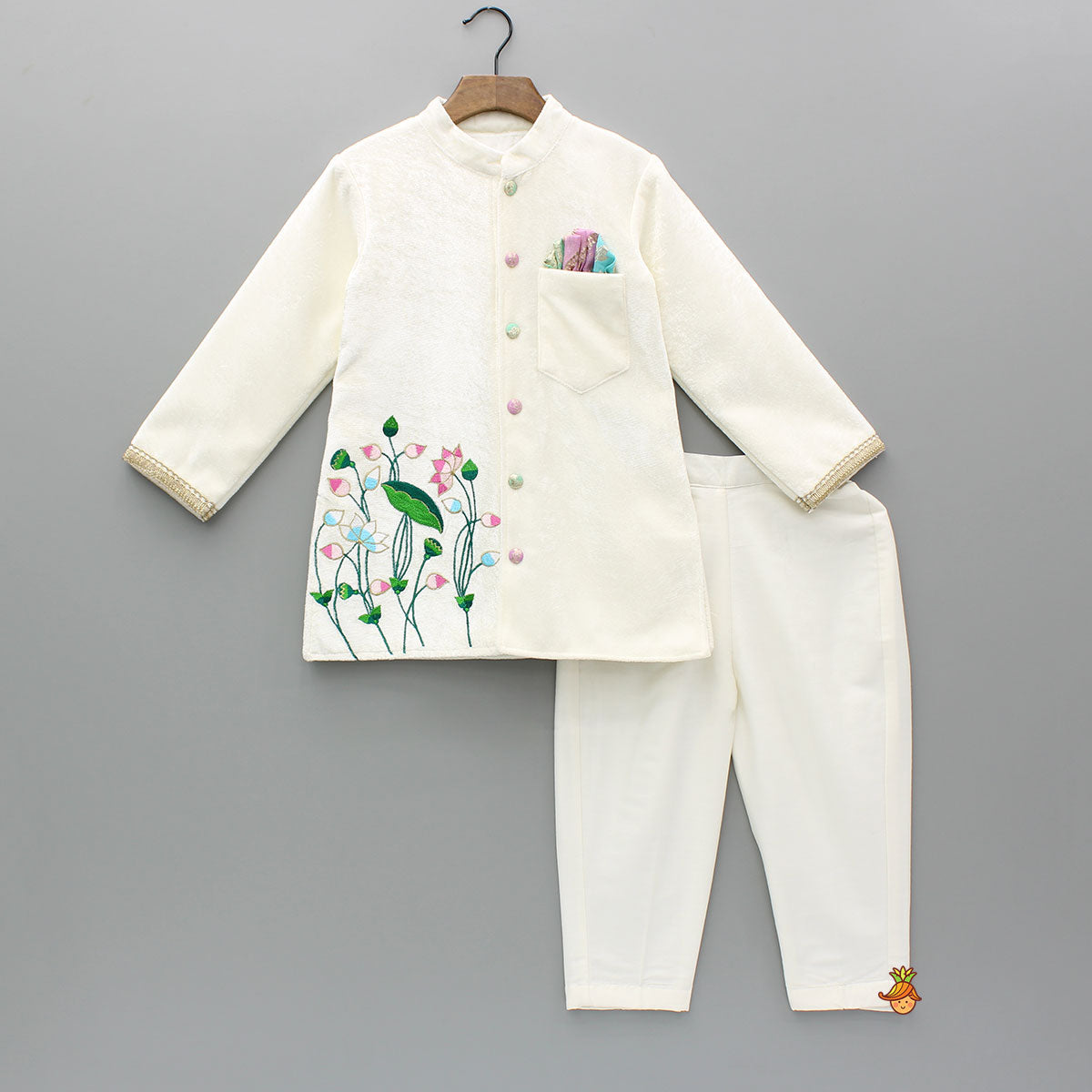 Embroidered Velvet Sherwani And Pant
