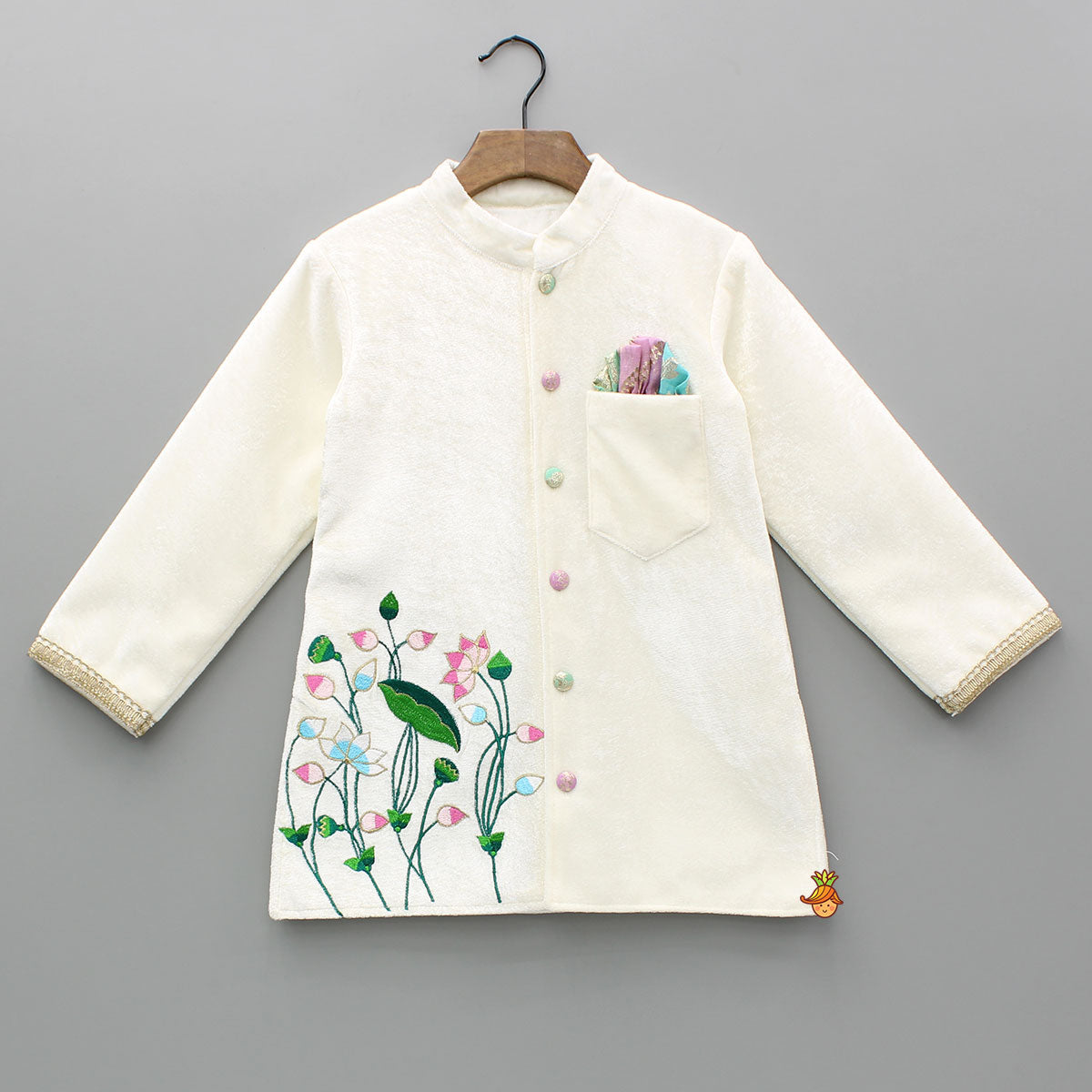 Embroidered Velvet Sherwani And Pant