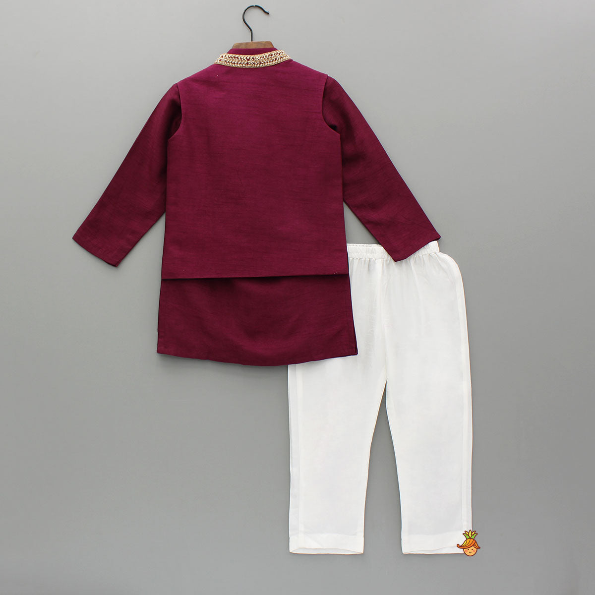 Maroon Kurta With Embroidered Jacket And Pyjama