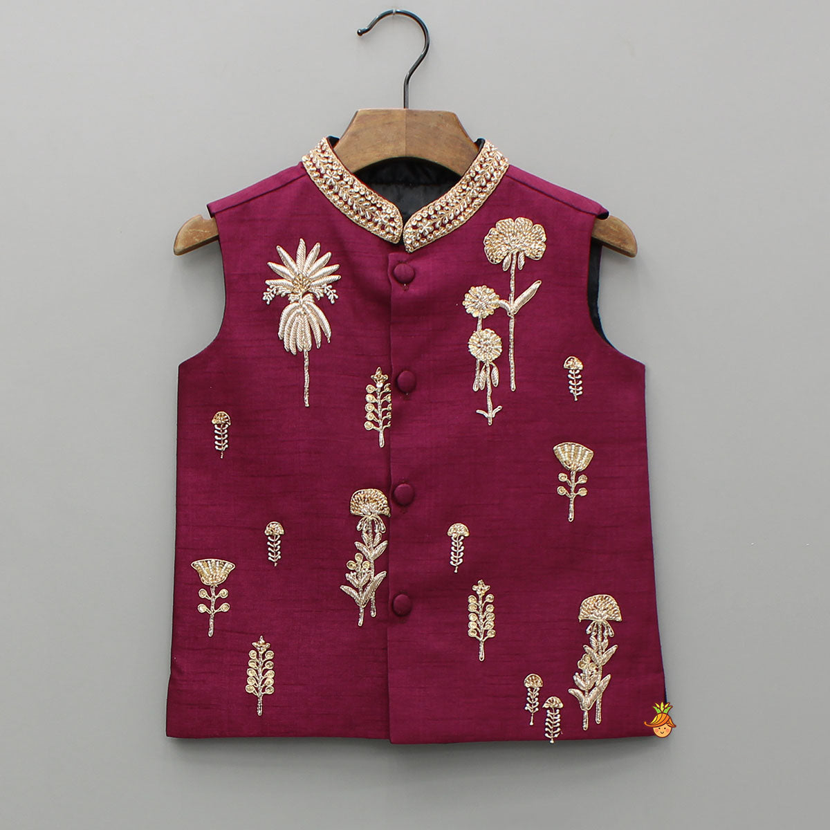 Maroon Kurta With Embroidered Jacket And Pyjama