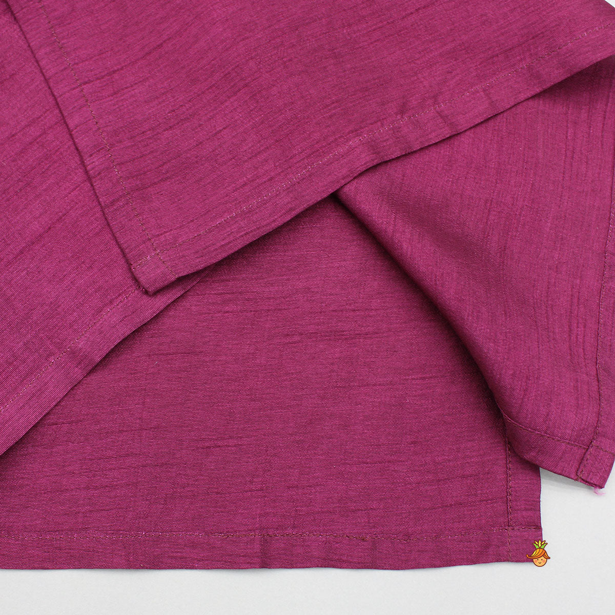 Maroon Kurta With Embroidered Jacket And Pyjama