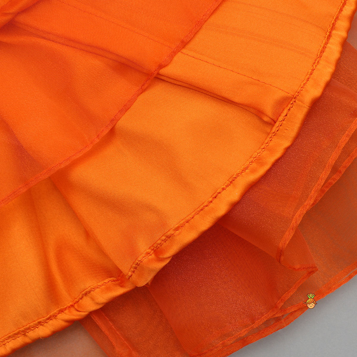 Orange Holographic Lace Detailed Shimmery Top And Layered Lehenga