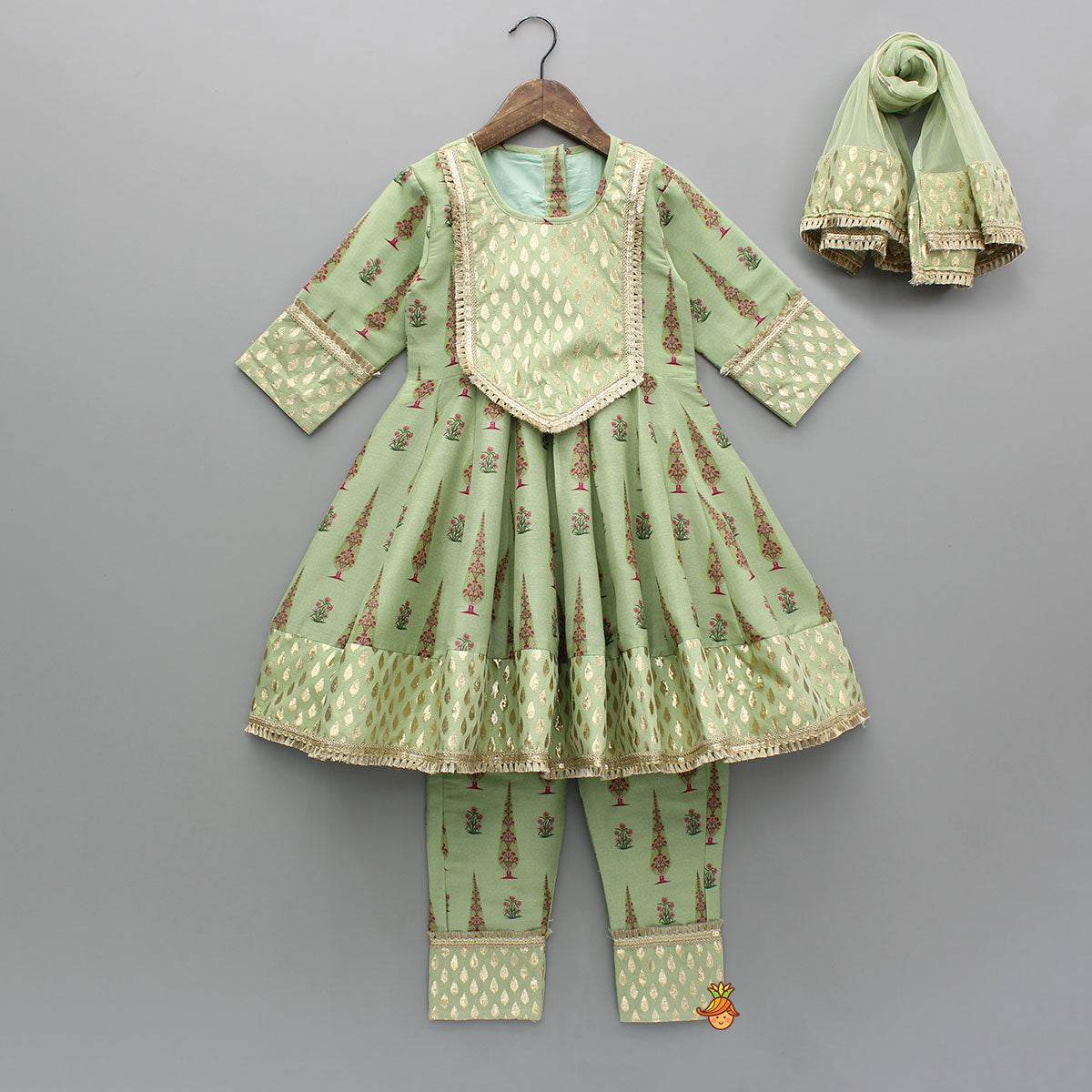 Chanderi Printed Long Kurti And Pant With Dupatta