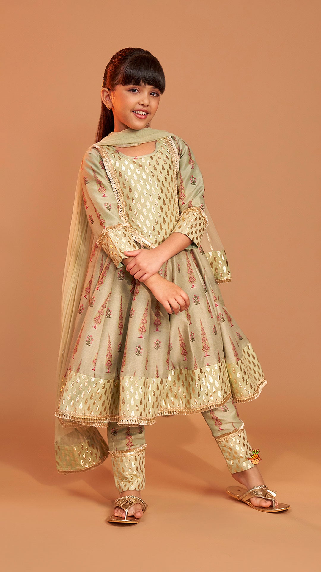 Chanderi Printed Long Kurti And Pant With Dupatta