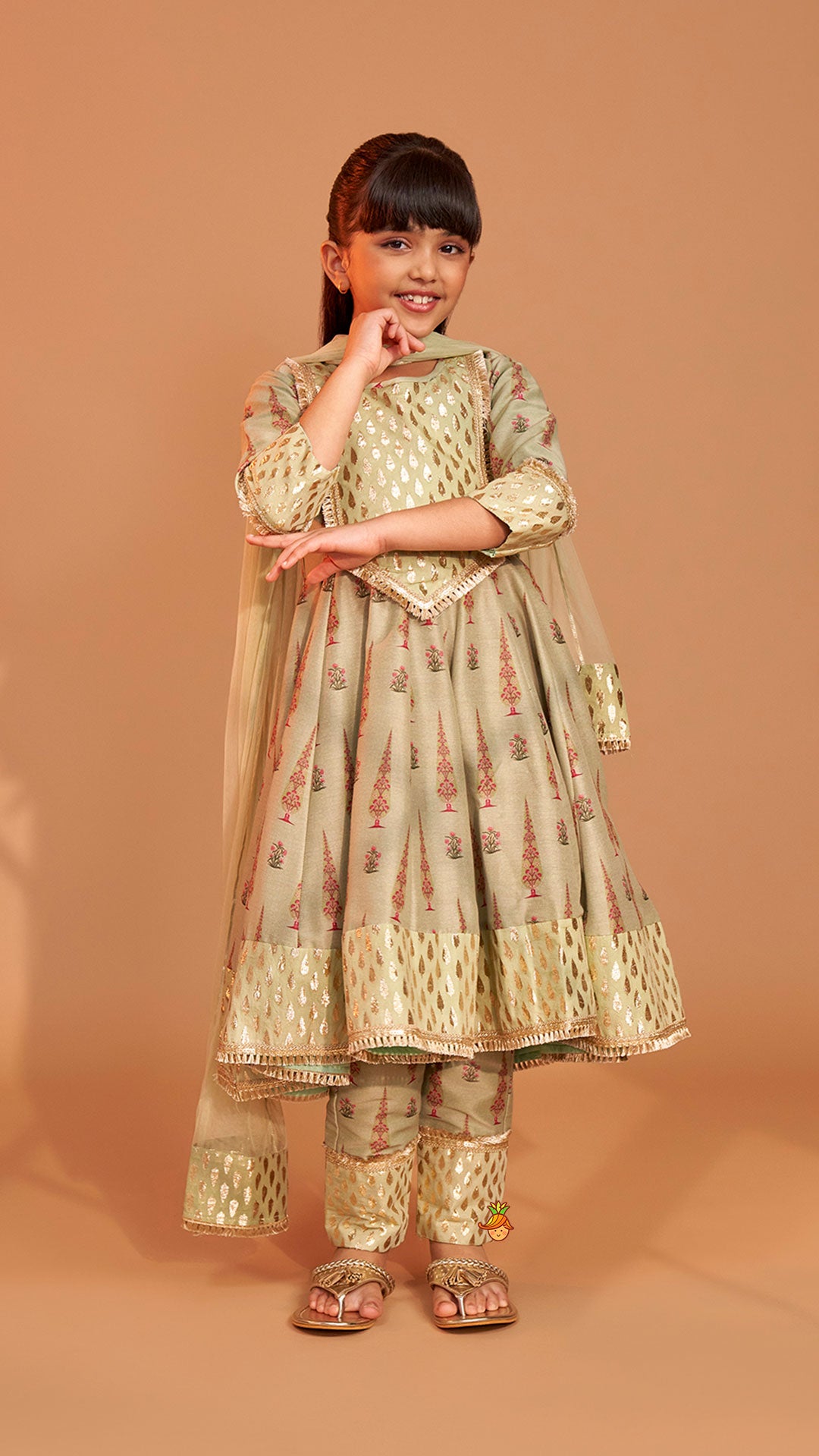 Chanderi Printed Long Kurti And Pant With Dupatta