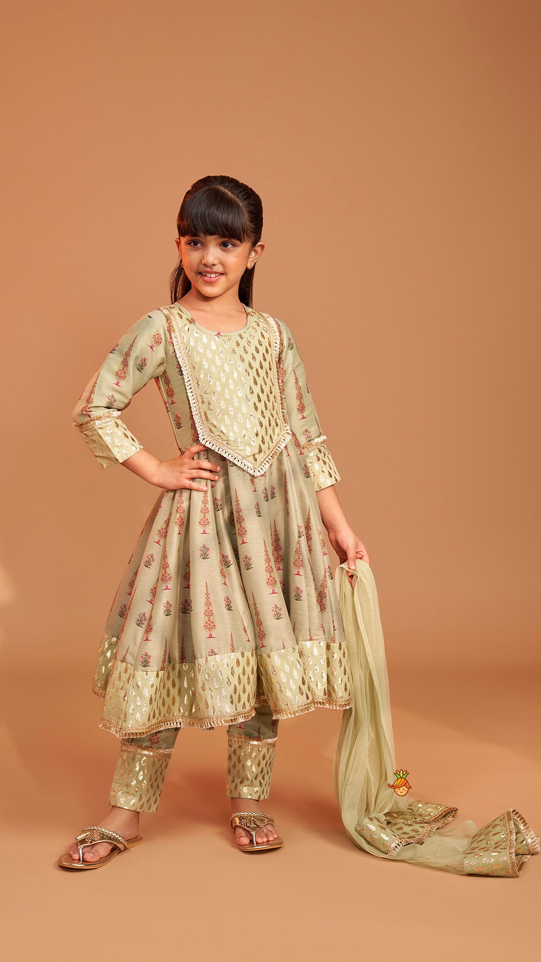 Chanderi Printed Long Kurti And Pant With Dupatta