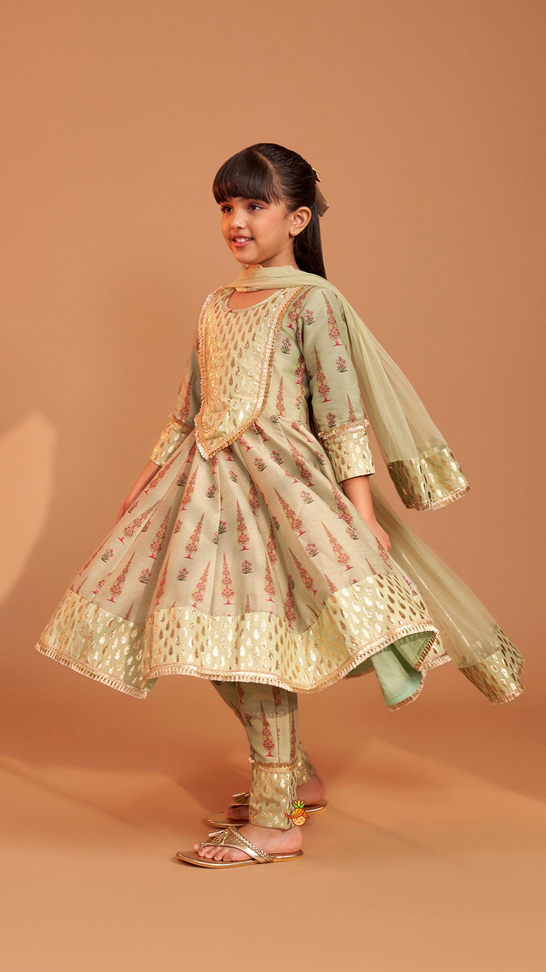 Chanderi Printed Long Kurti And Pant With Dupatta