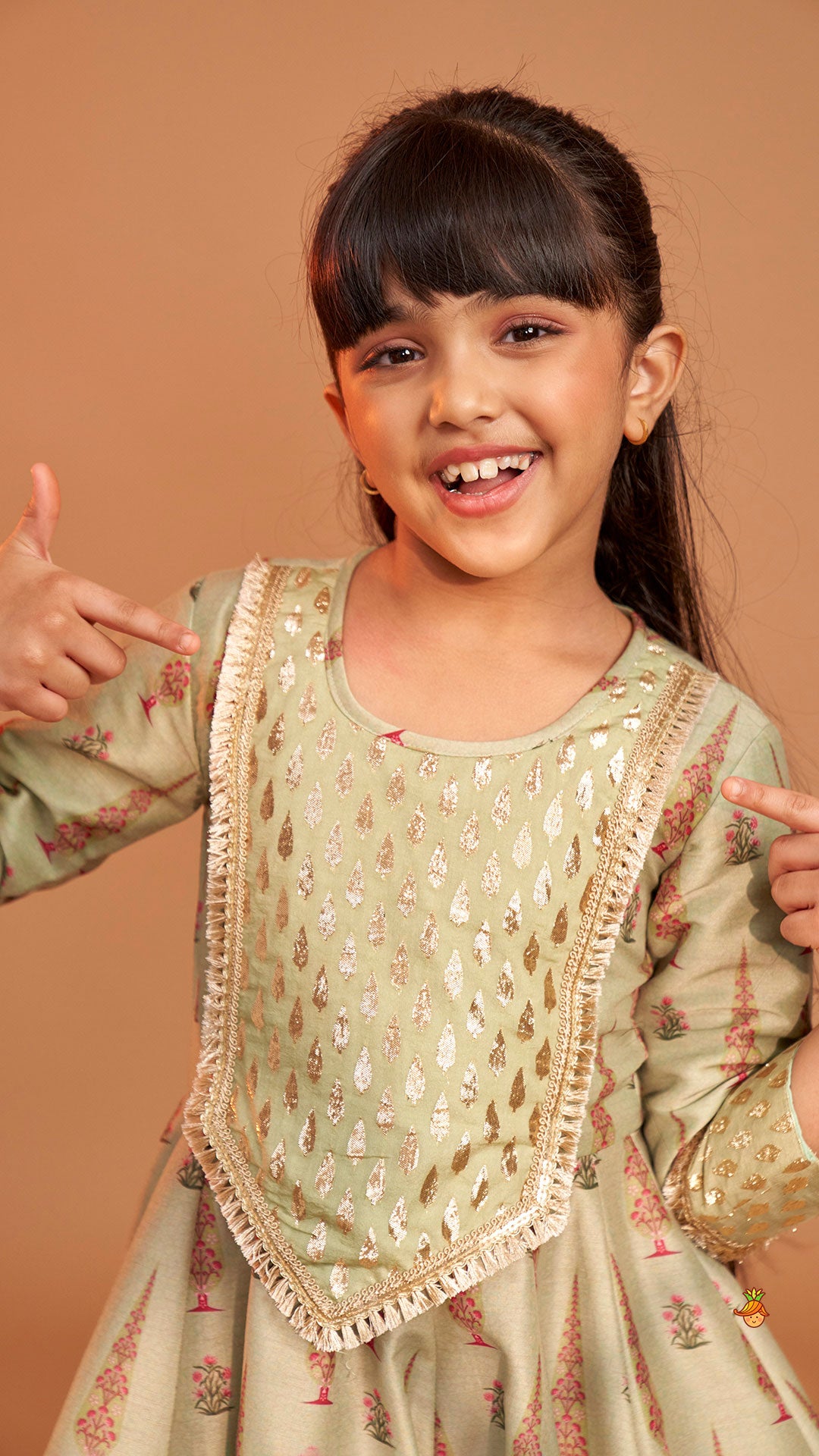 Chanderi Printed Long Kurti And Pant With Dupatta