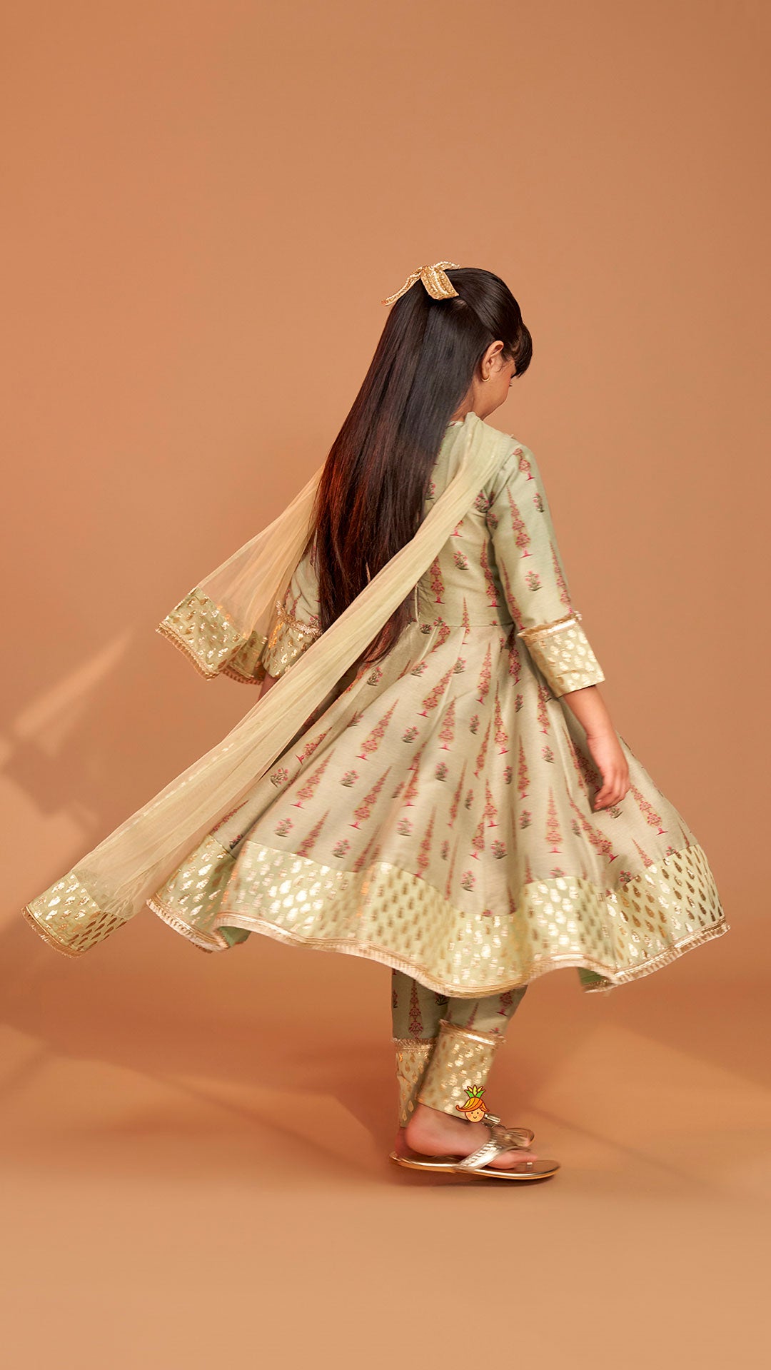 Chanderi Printed Long Kurti And Pant With Dupatta