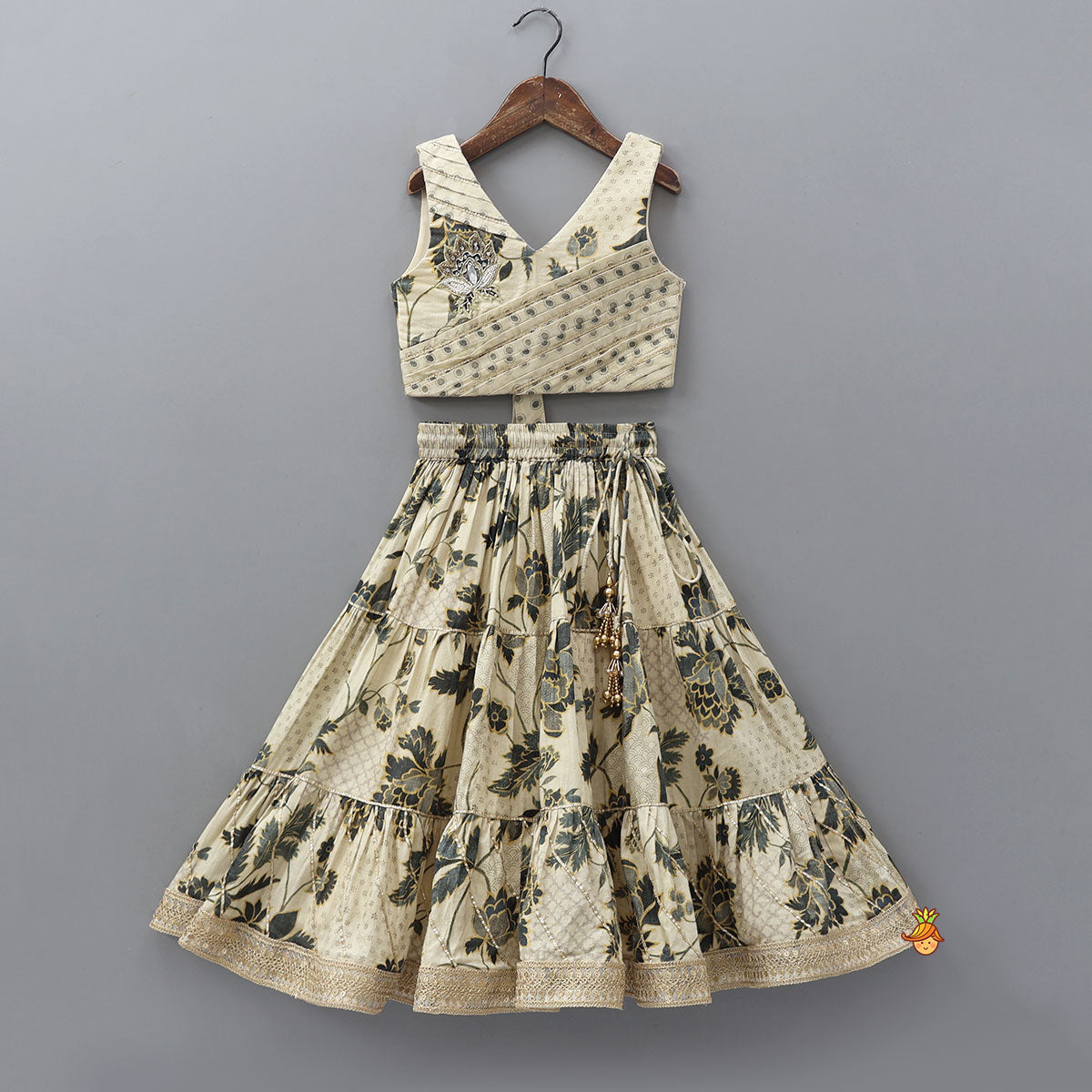 Printed Gota Lace Detailed Top And Tiered Lehenga