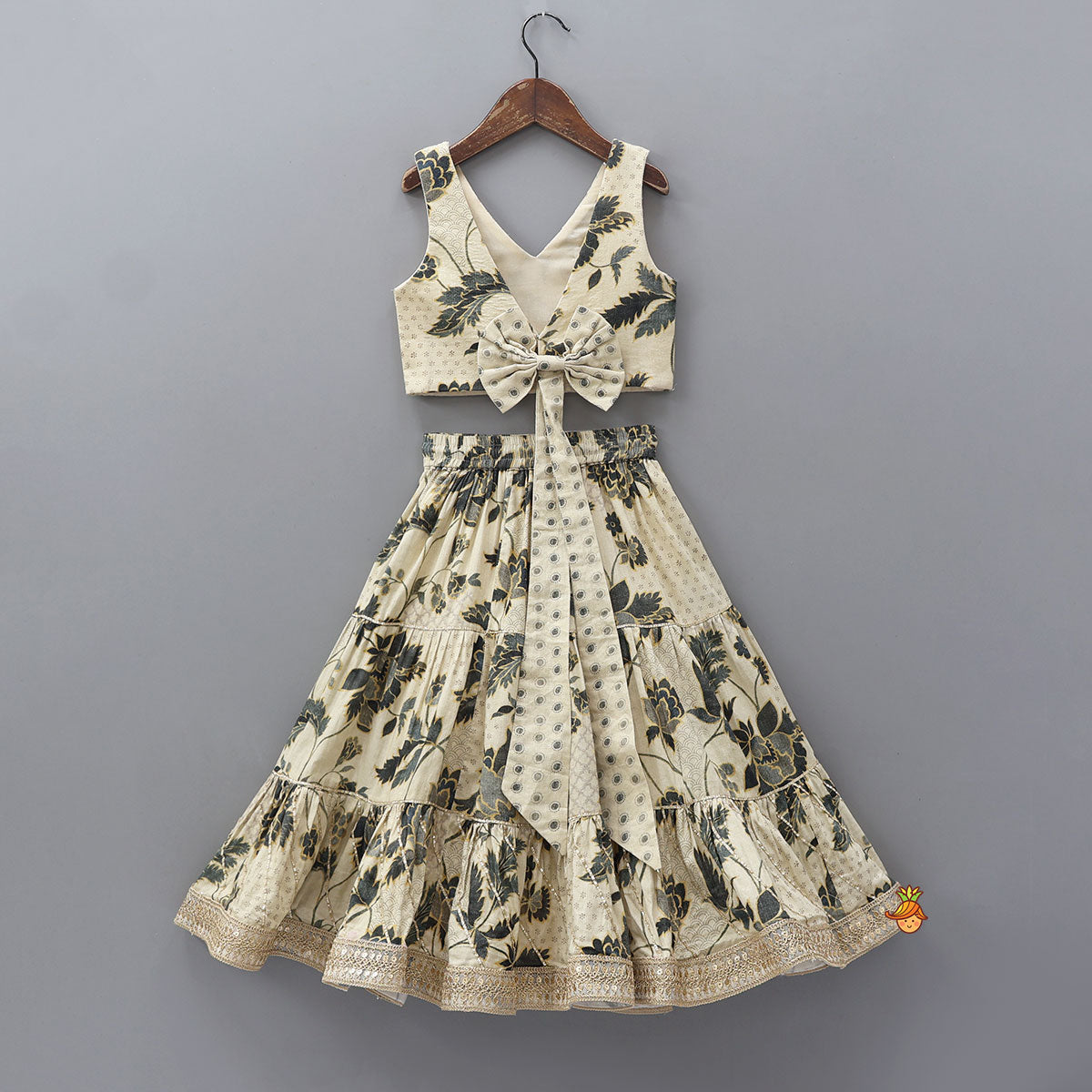 Printed Gota Lace Detailed Top And Tiered Lehenga