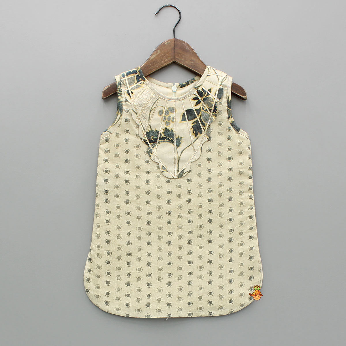Beige Gota Lace Detailed Printed Kurti And Sharara