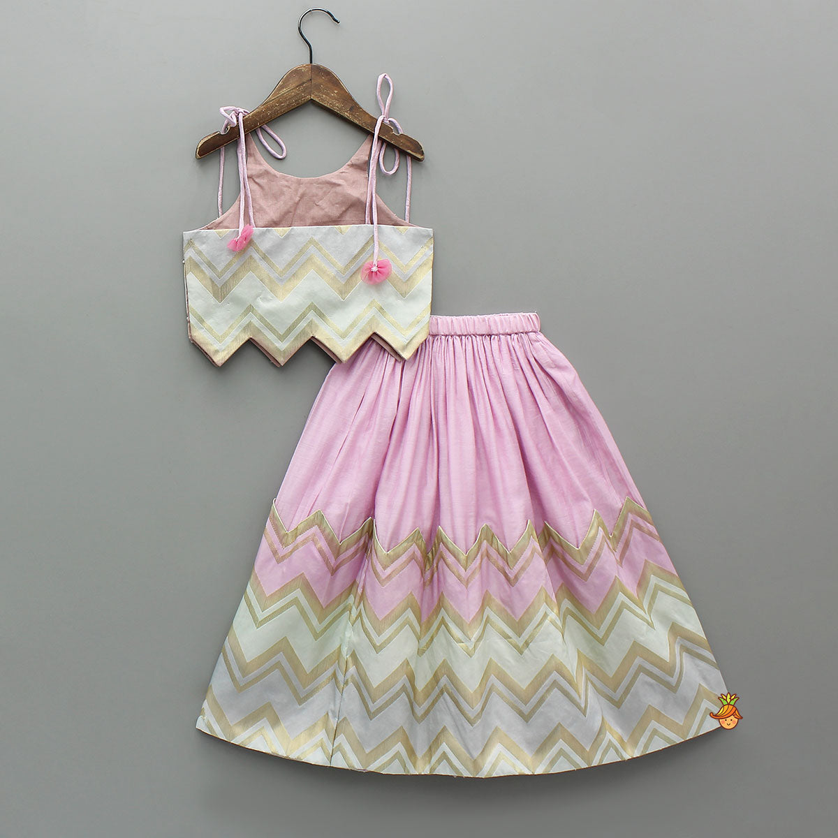 Lavender Embroidered Tie up Strap Top And Lehenga With Dupatta