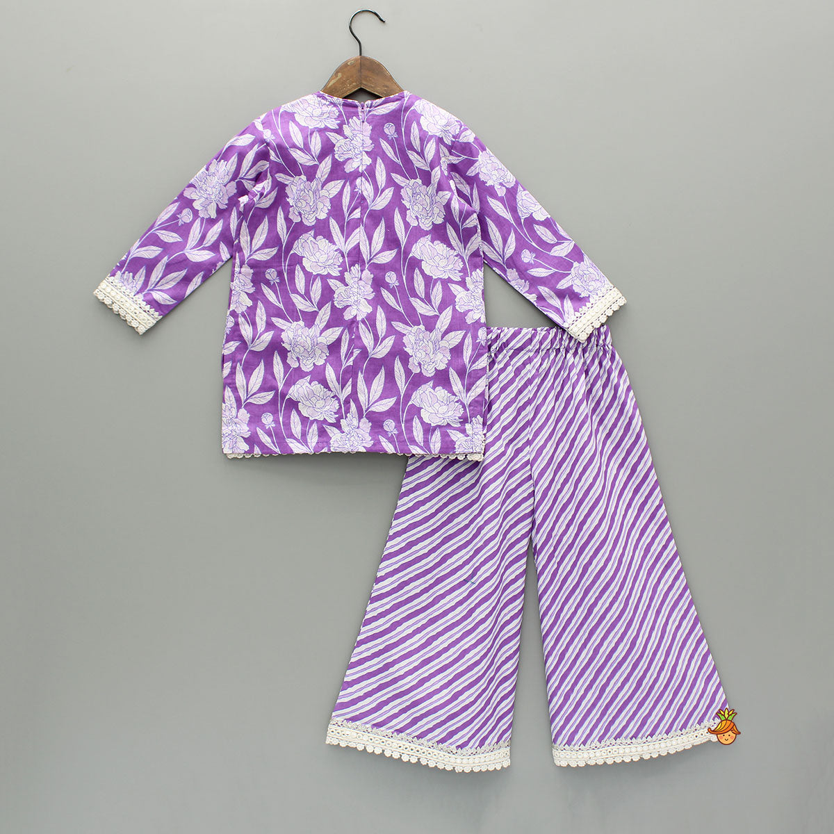 Purple Printed Kurti And Palazzo With Dupatta