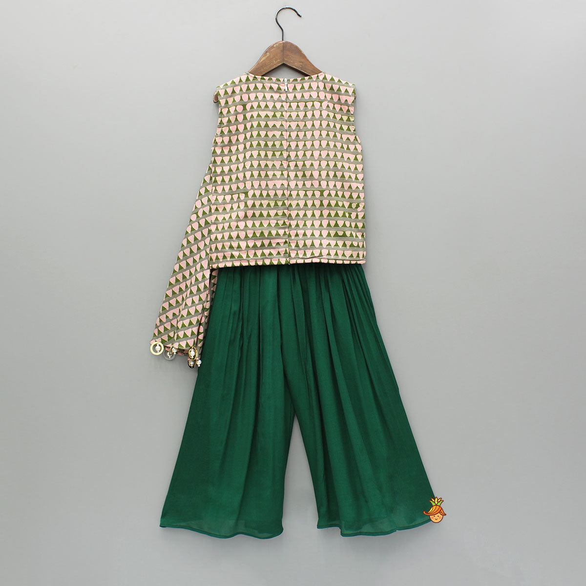 Printed Drape Top And Green Palazzo