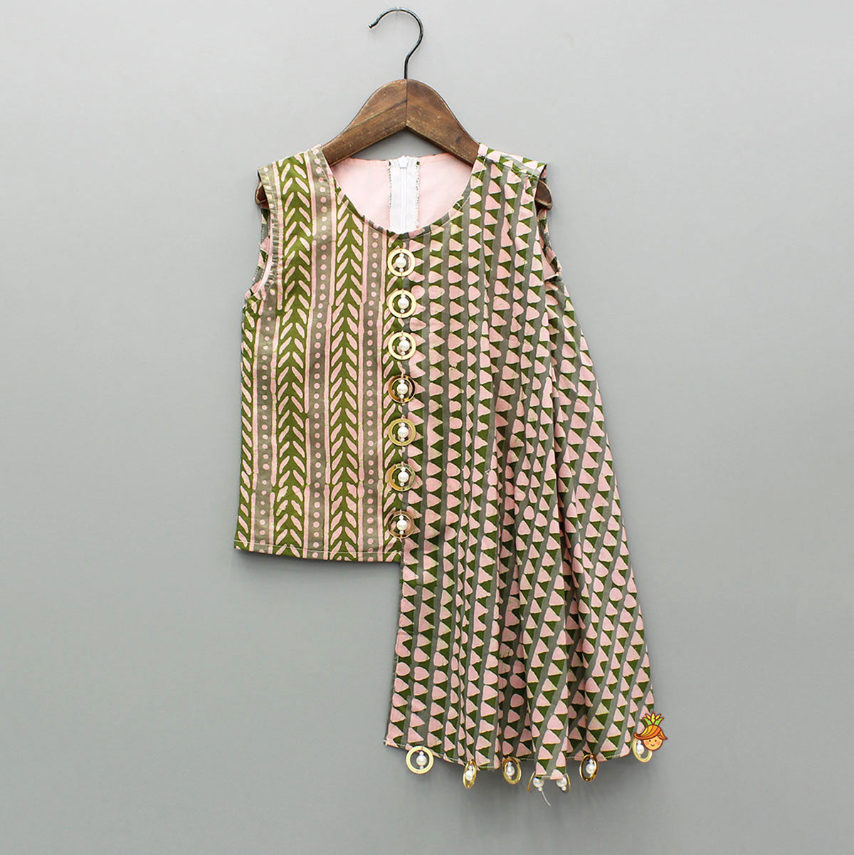 Printed Drape Top And Green Palazzo
