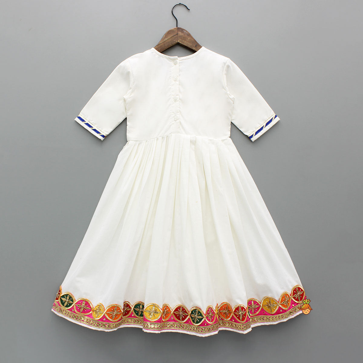 White Multicolour Embroidered Kurti With Gota Lace Detailing