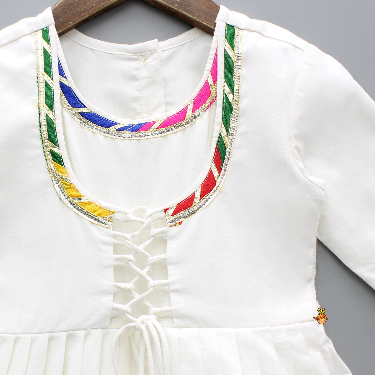 White Multicolour Embroidered Kurti With Gota Lace Detailing