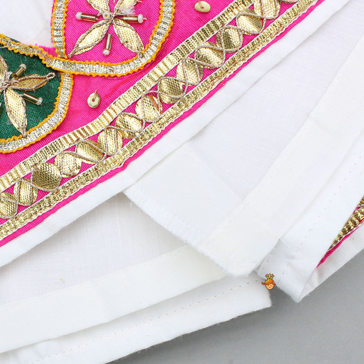 White Multicolour Embroidered Kurti With Gota Lace Detailing