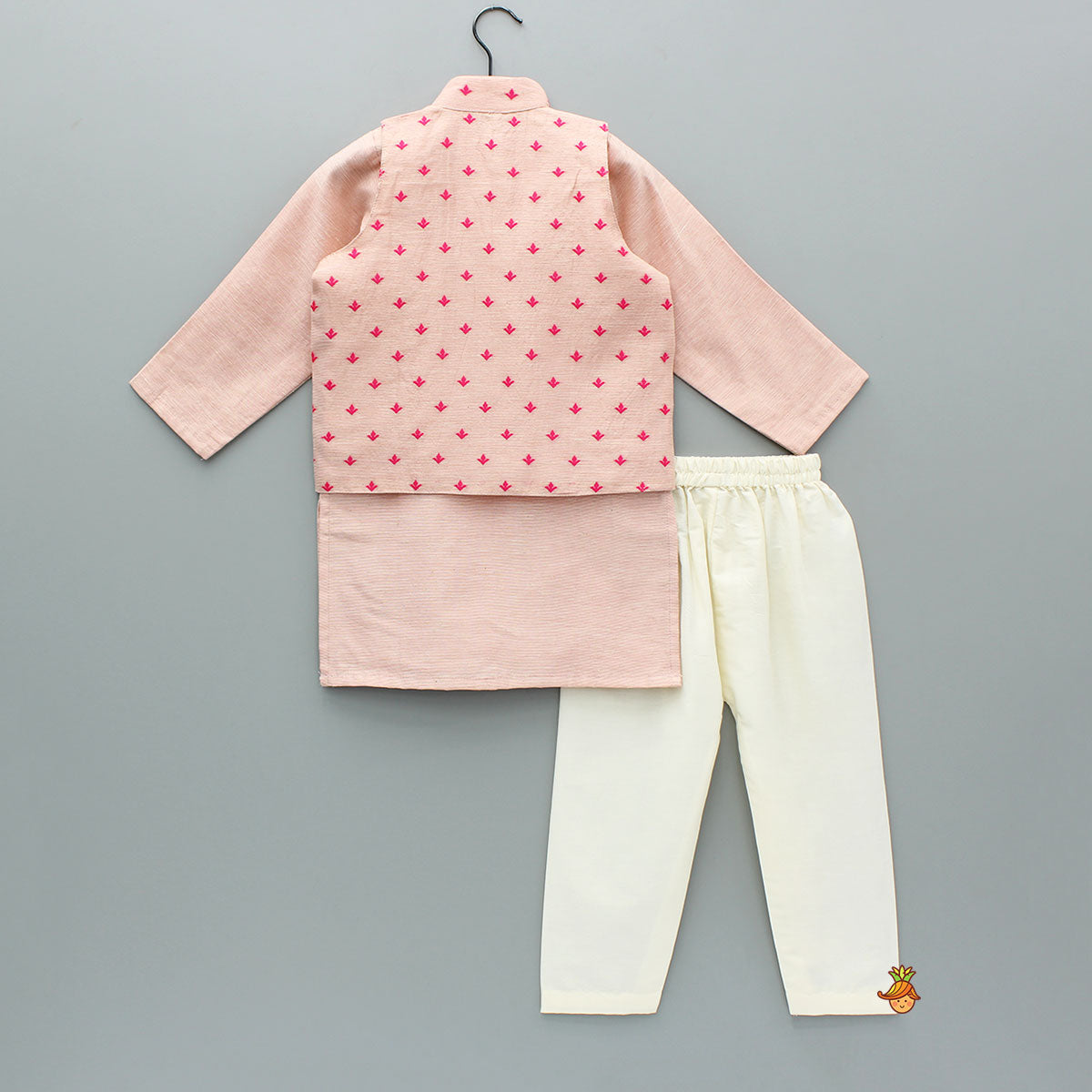 Pink Chanderi Kurta With Stylish Embroidered Jacket And Pyjama