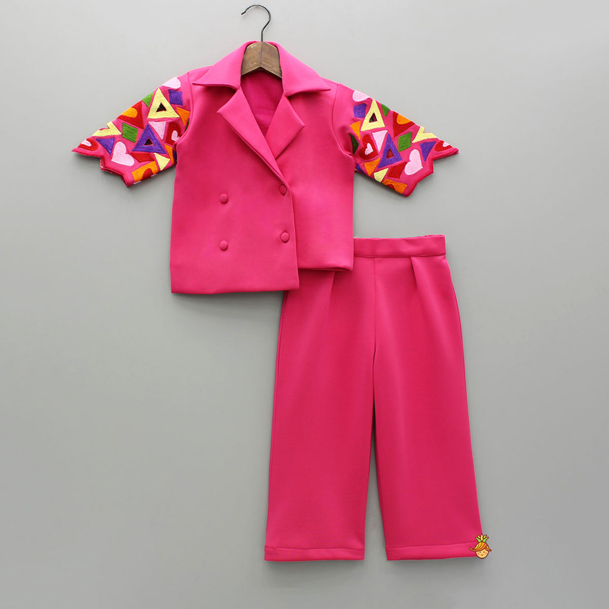 Pink Embroidered Blazer Jacket Style Top And Pant