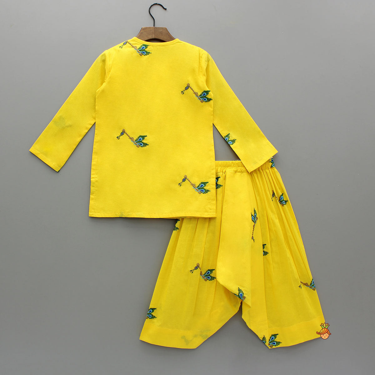 Yellow Embroidered Kurta And Dhoti Style Pant With Head Band