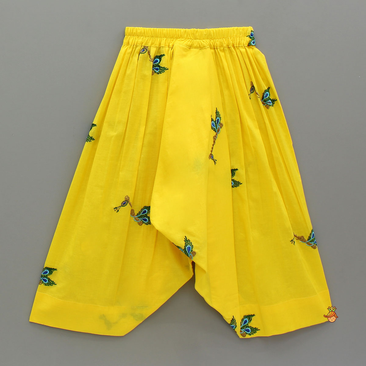 Yellow Embroidered Kurta And Dhoti Style Pant With Head Band