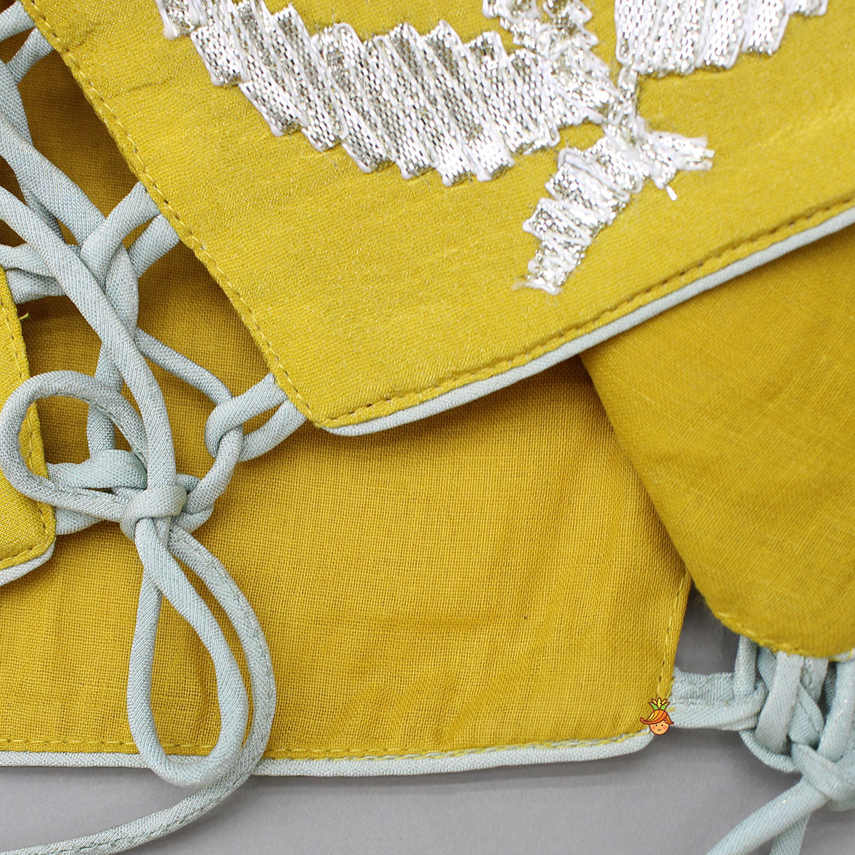 Yellow Gota Lace Embroidered Top And Colour Blocked Multicolour Lehenga