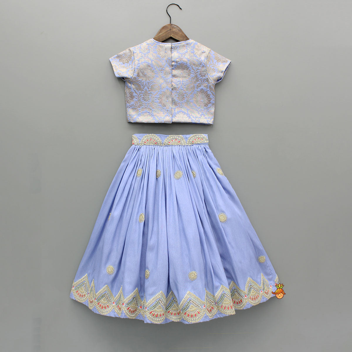 Lavender Embroidered Brocade Top And Lehenga With Dupatta