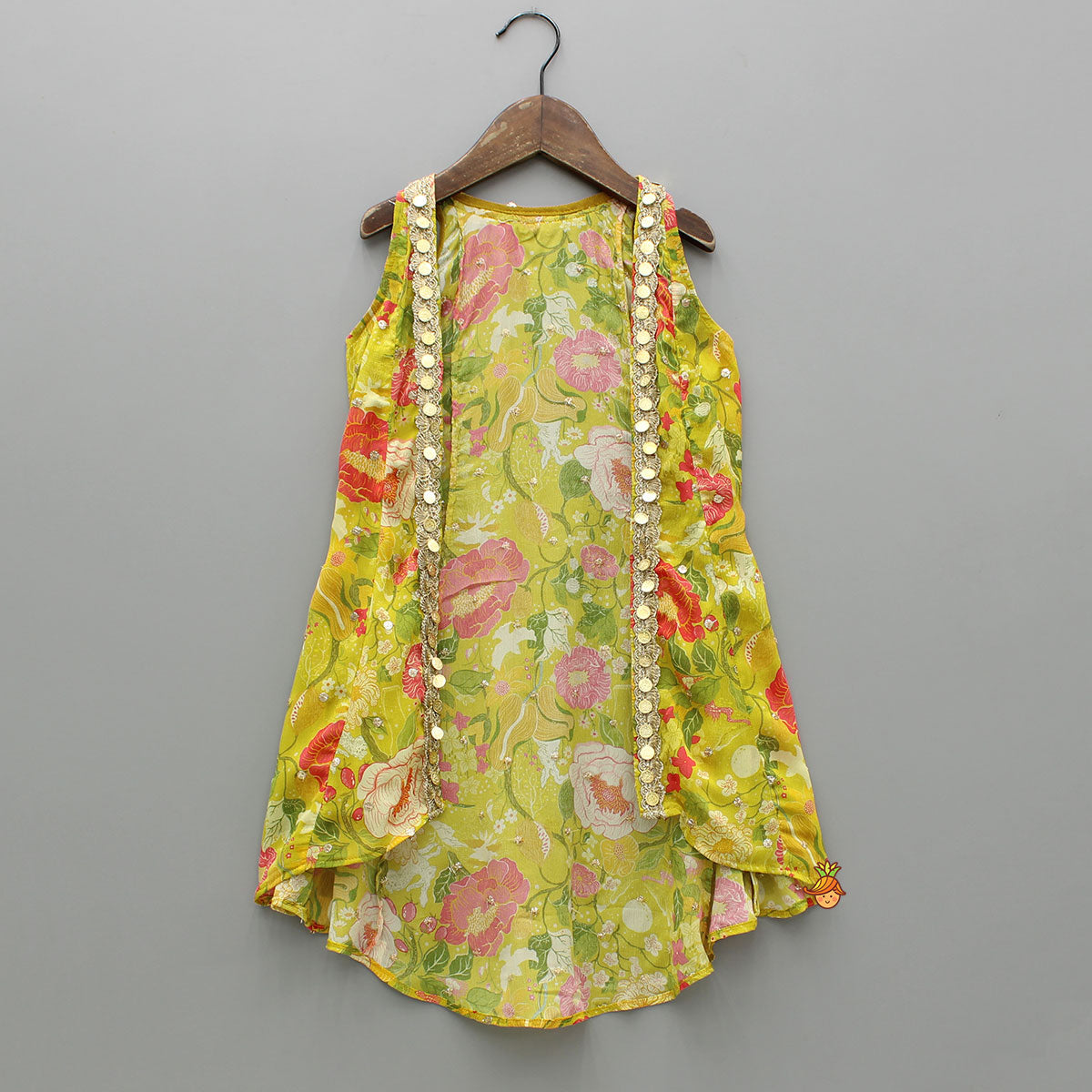 Embroidered And Embellished Strappy Top With Printed Cape And Palazzo