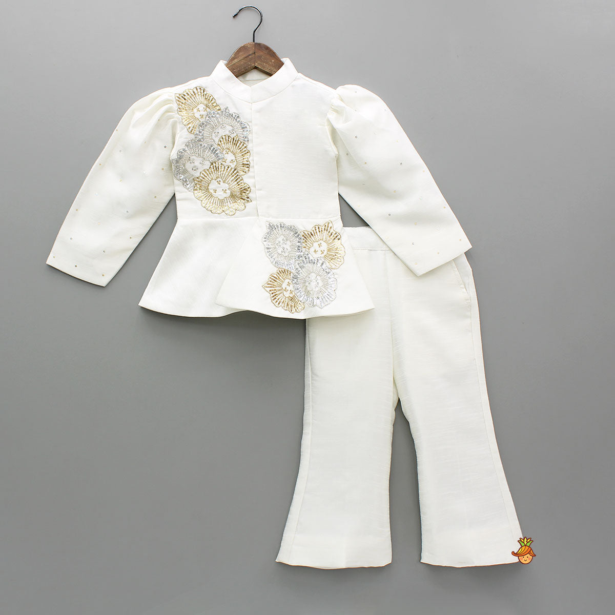 Off White Embroidered Stylish Top And Pant