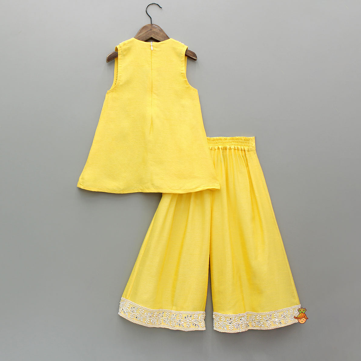 Yellow Embroidered Kurti And Flared Palazzo