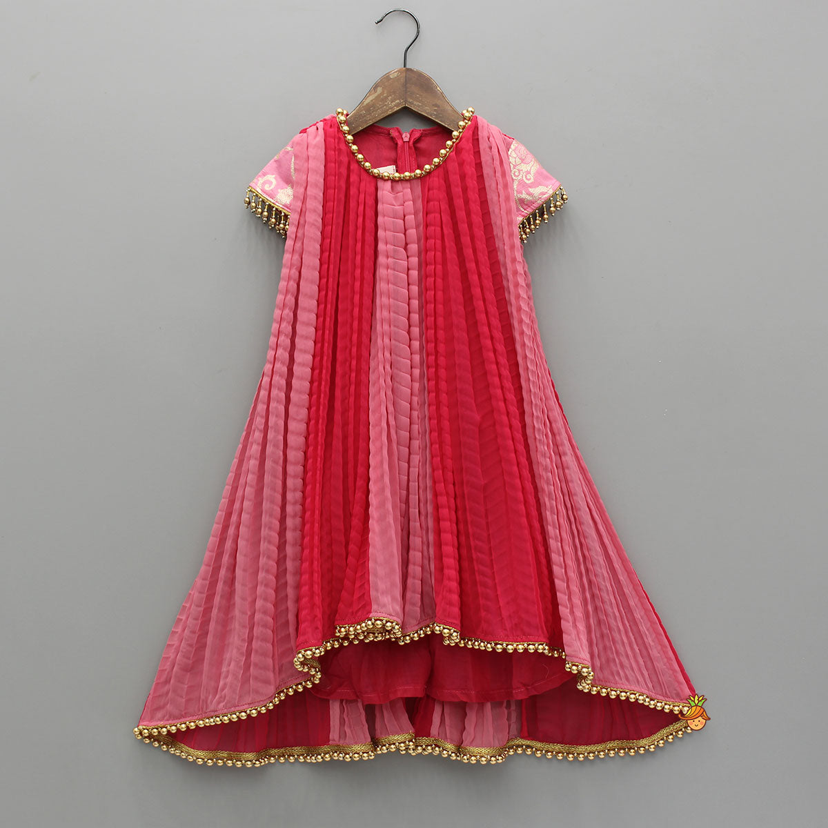 Dual Tone Embroidered Cap Sleeves High Low Kurti