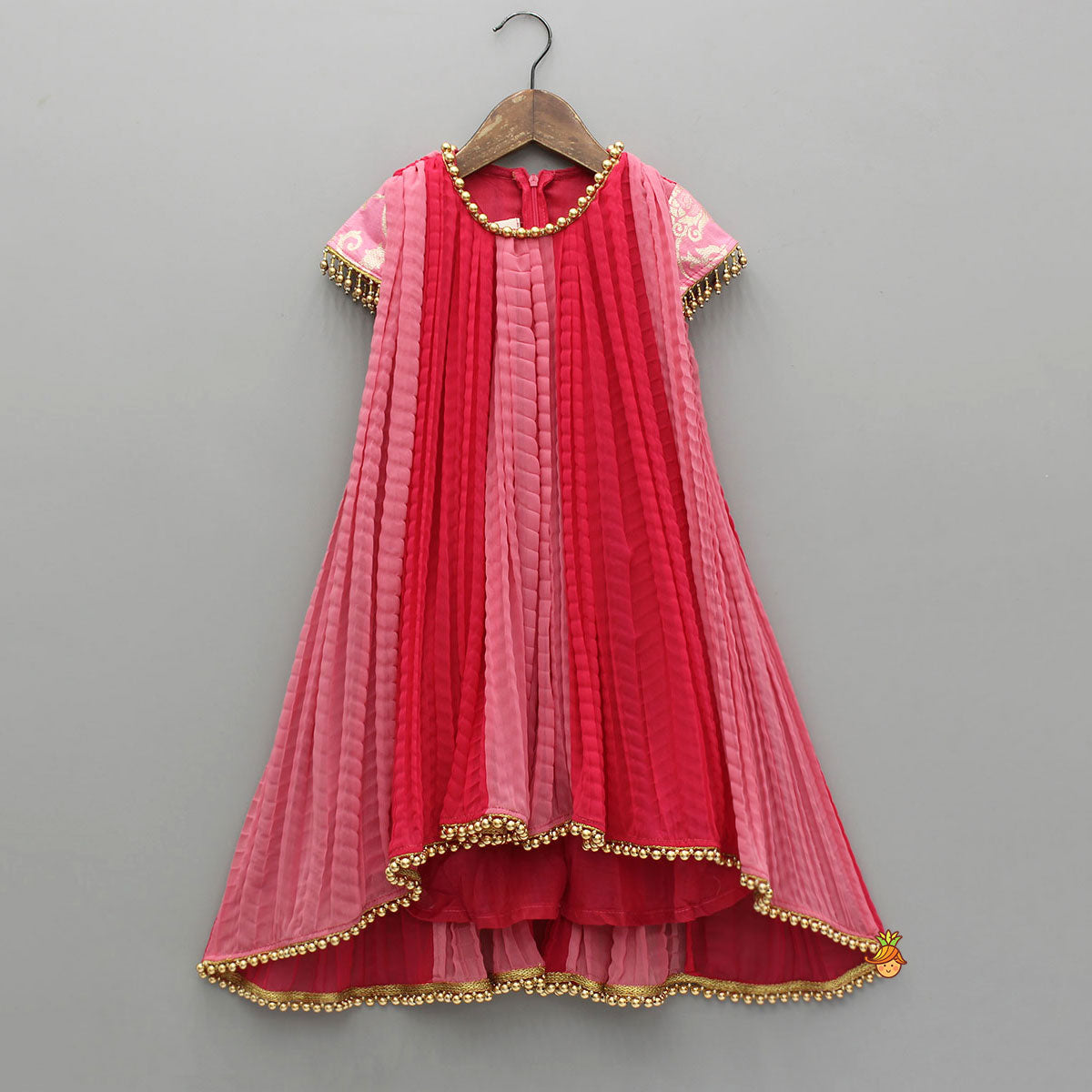 Dual Tone Embroidered Cap Sleeves High Low Kurti