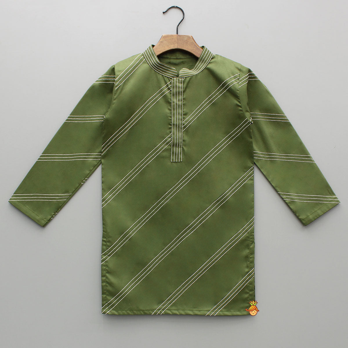 Green Kurta And Printed Jacket With Pyjama