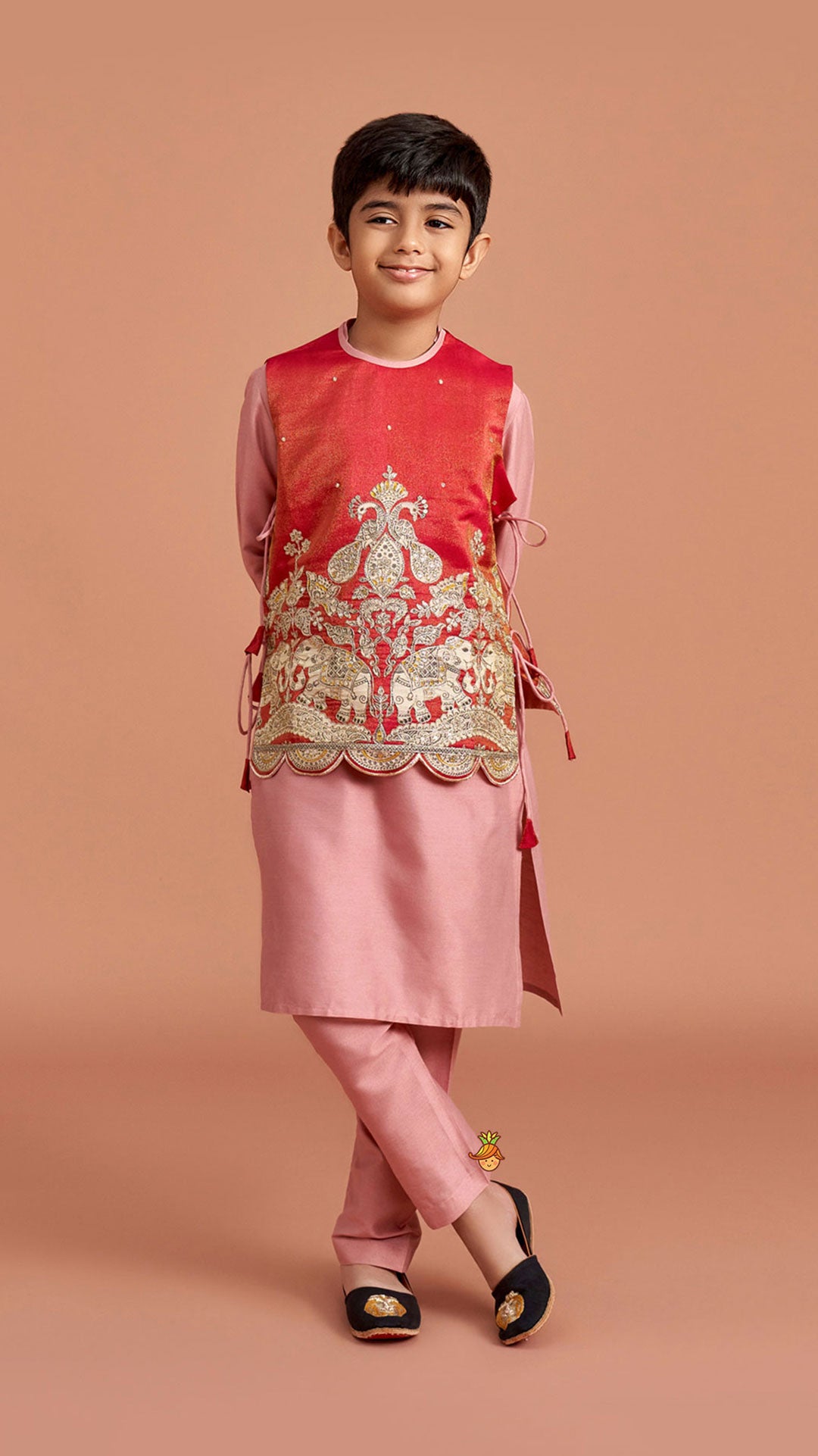 Kurta With Printed Embroidered Jacket And Pyjama
