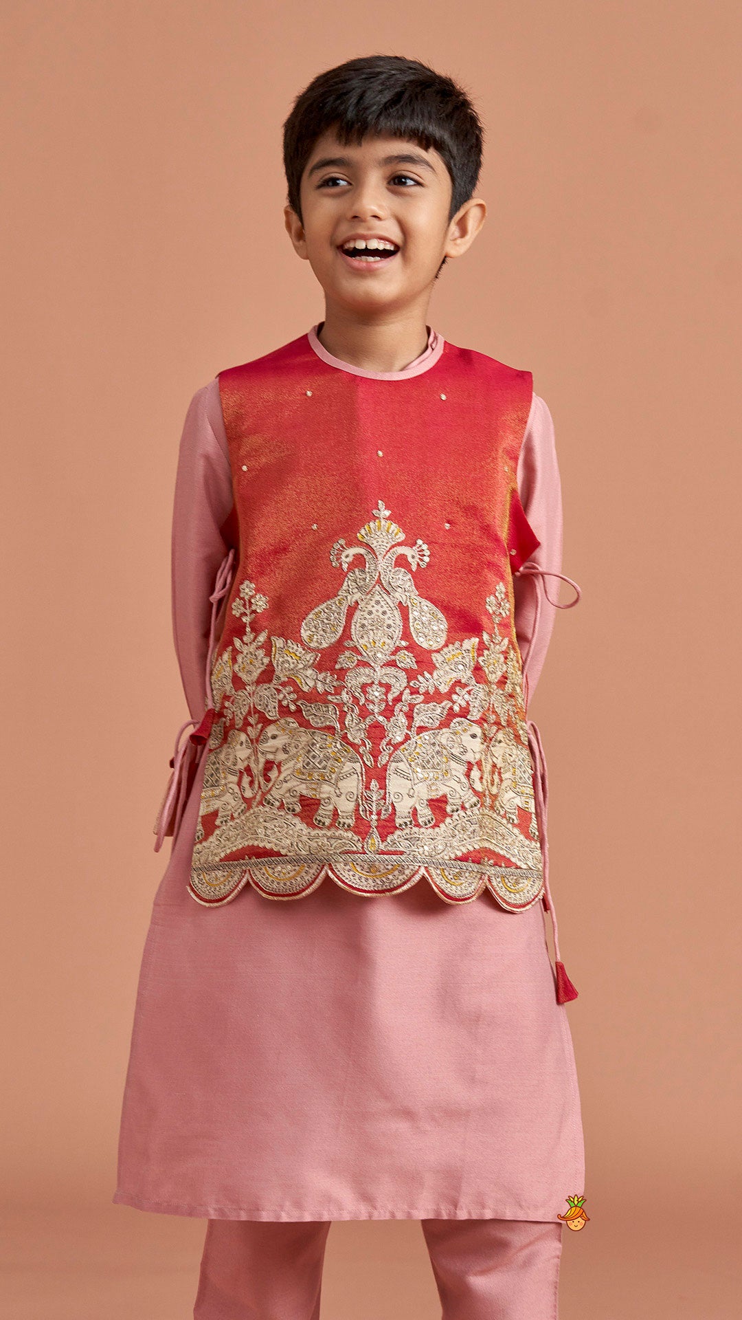Kurta With Printed Embroidered Jacket And Pyjama