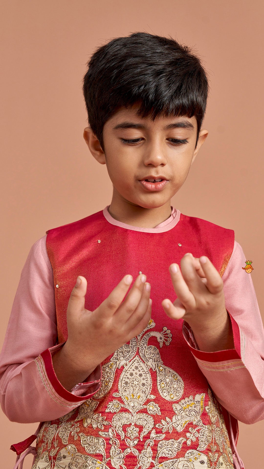 Kurta With Printed Embroidered Jacket And Pyjama