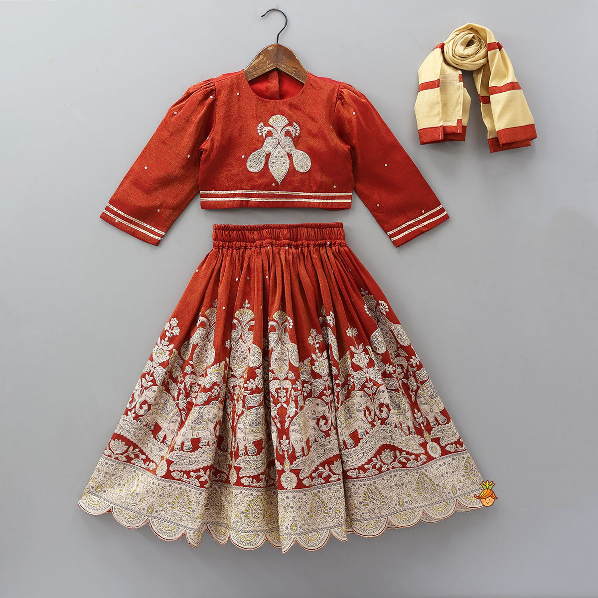 Maroon Embroidered Top And Lehenga With Dupatta