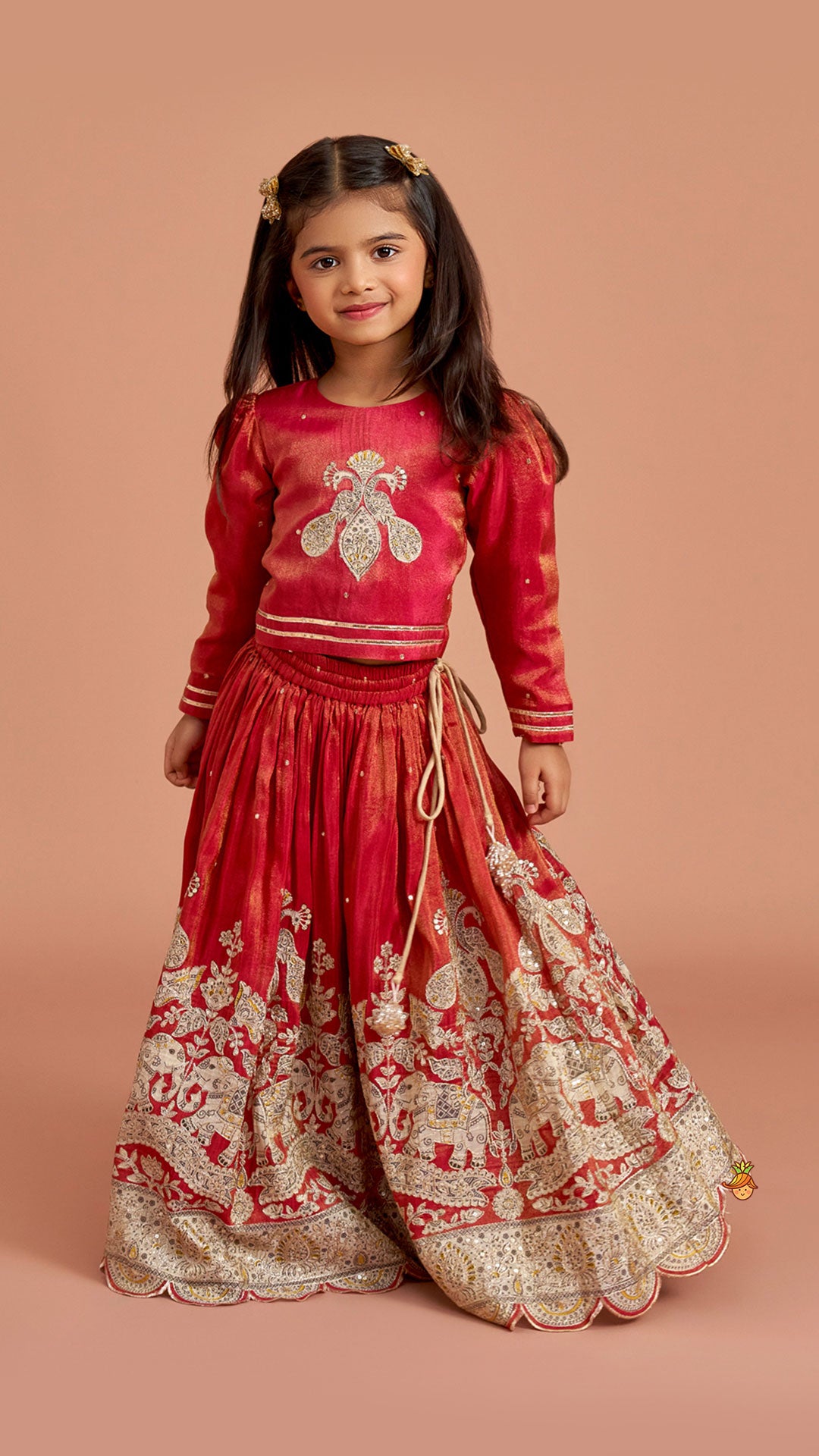 Maroon Embroidered Top And Lehenga With Dupatta