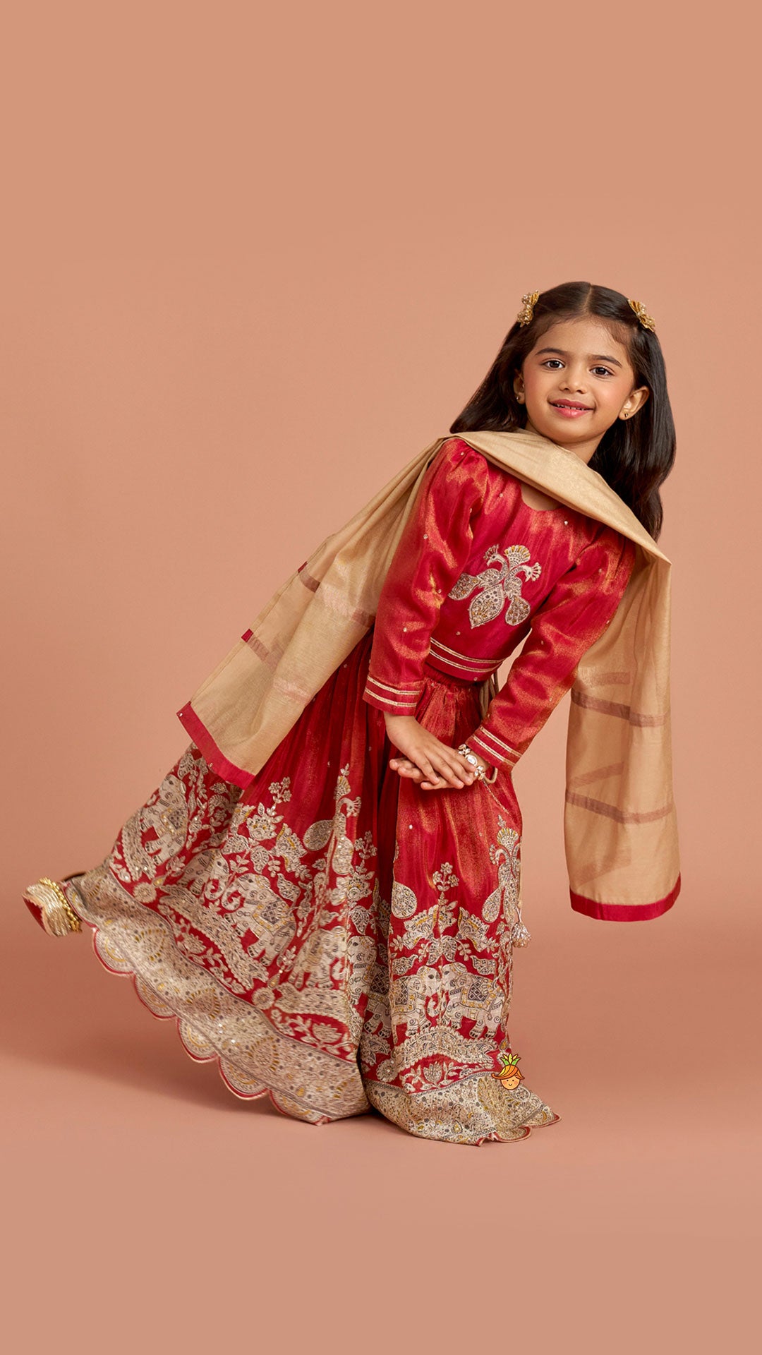 Maroon Embroidered Top And Lehenga With Dupatta