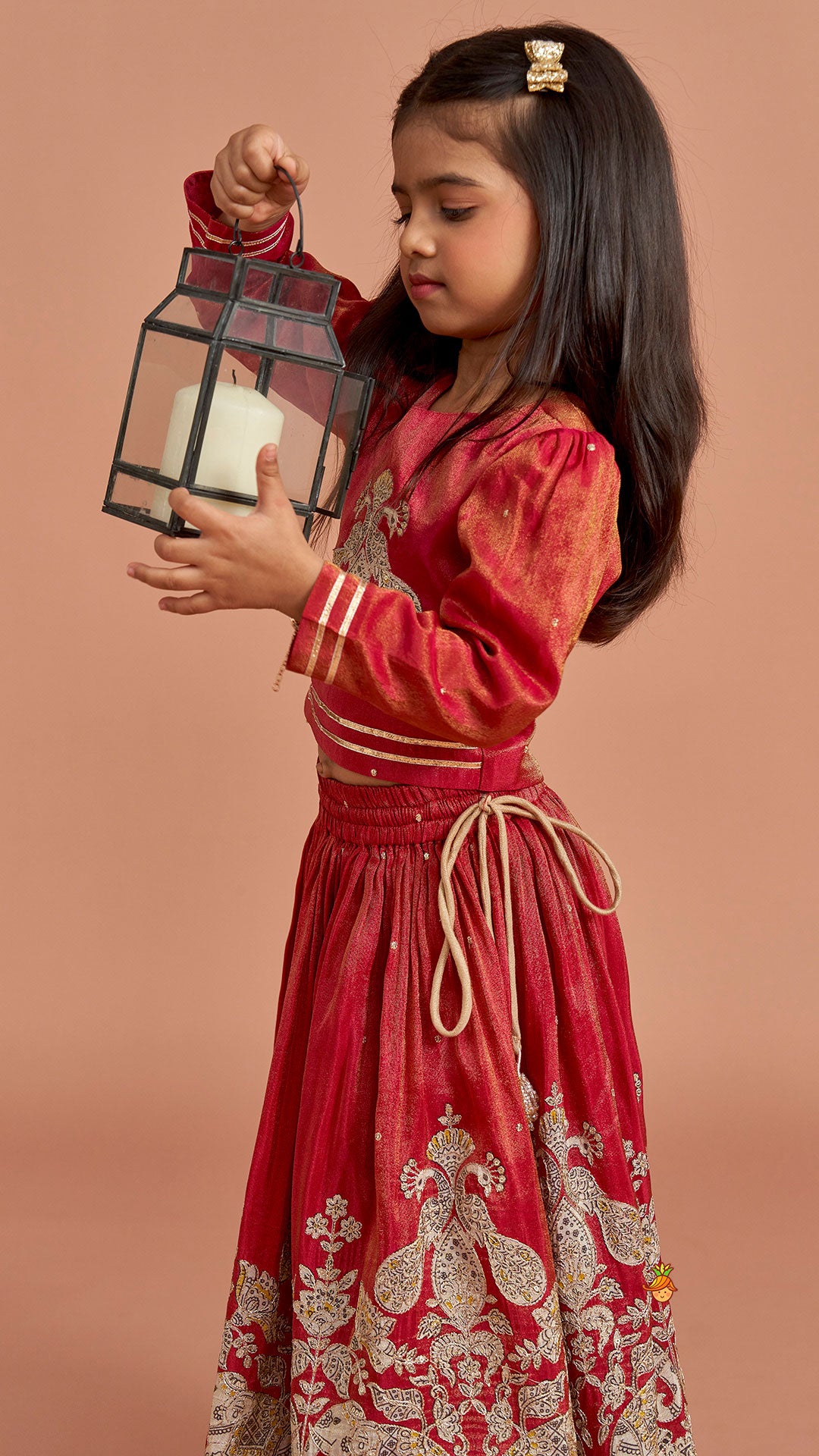 Maroon Embroidered Top And Lehenga With Dupatta