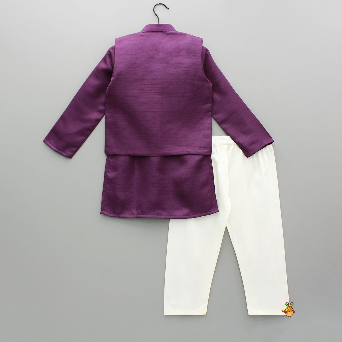 Purple Kurta With Embroidered Jacket And Pyjama