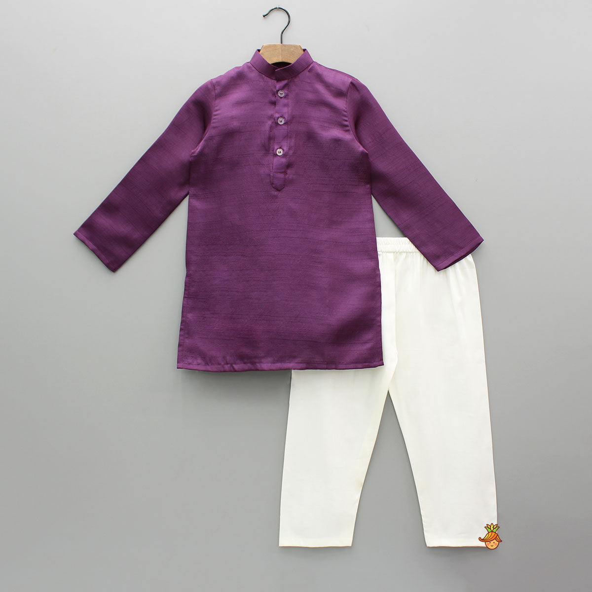 Purple Kurta With Embroidered Jacket And Pyjama
